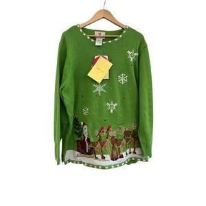 NWT Quacker Factory Santa's Reindeer Light Up Christmas Sweater Womens 2X TESTED